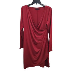 Vesade New York Women's Dark Red Gathered Slinky Knit Deep V-Neck‎ Dress Size L